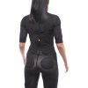 woman wearing black suit from the back